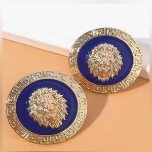 CLASSY Designer Inspired Lions Head Upscale Earrings Navy